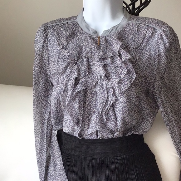 Tory Burch Silk Leopard Print Ruffle Front Blouse with Camisole - Picture 8 of 16